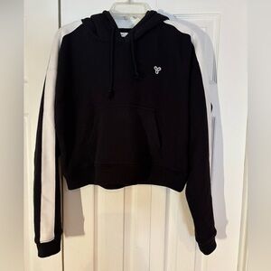 47. TNA Black Cropped Hoodie With White Detailing